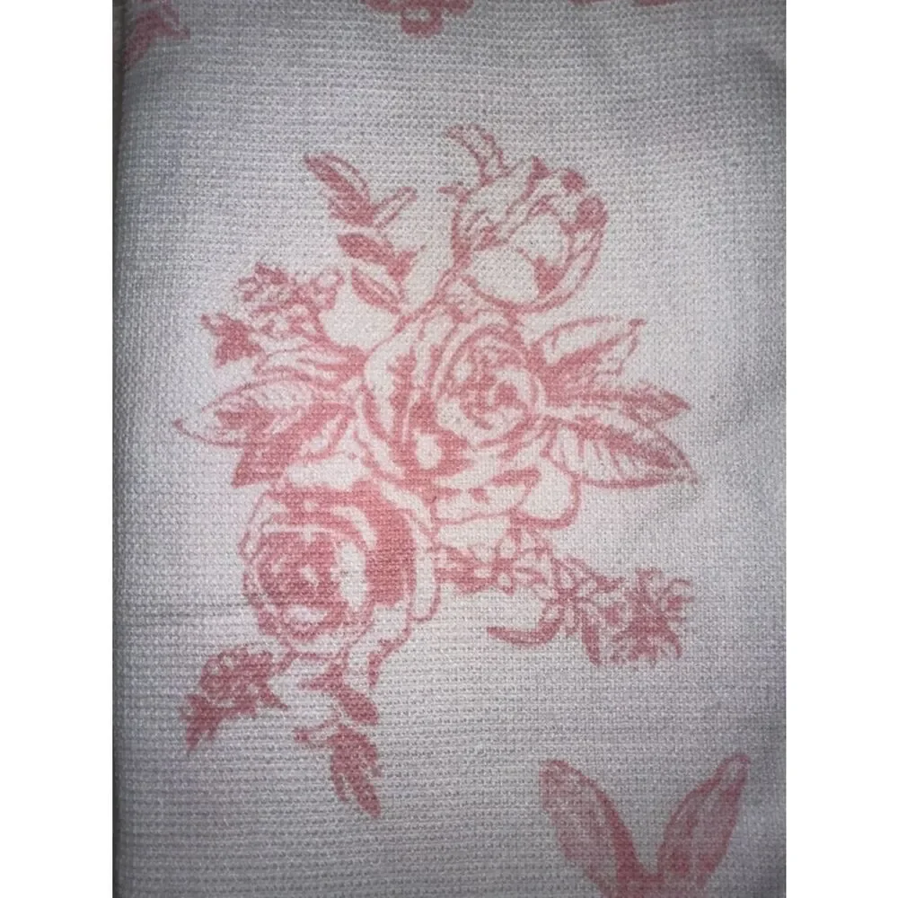 FH Easter Bunny Floral Toile White Pink Cotton Lyocell Blend Tea Kitchen Towels